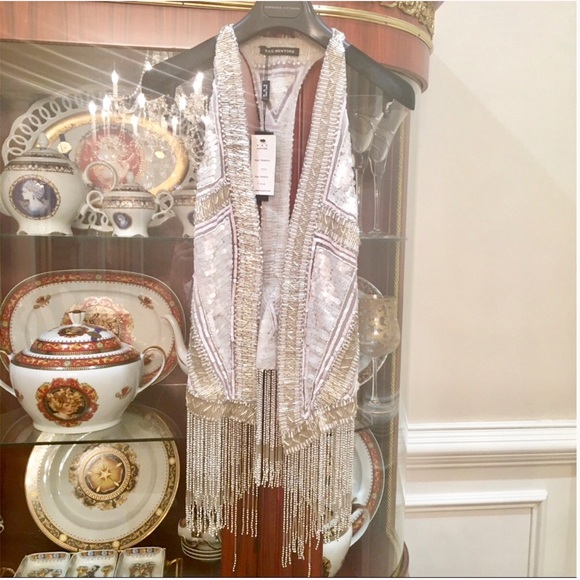 KAS New York Beaded Fringe Festival Vest XS - Picture 3 of 13